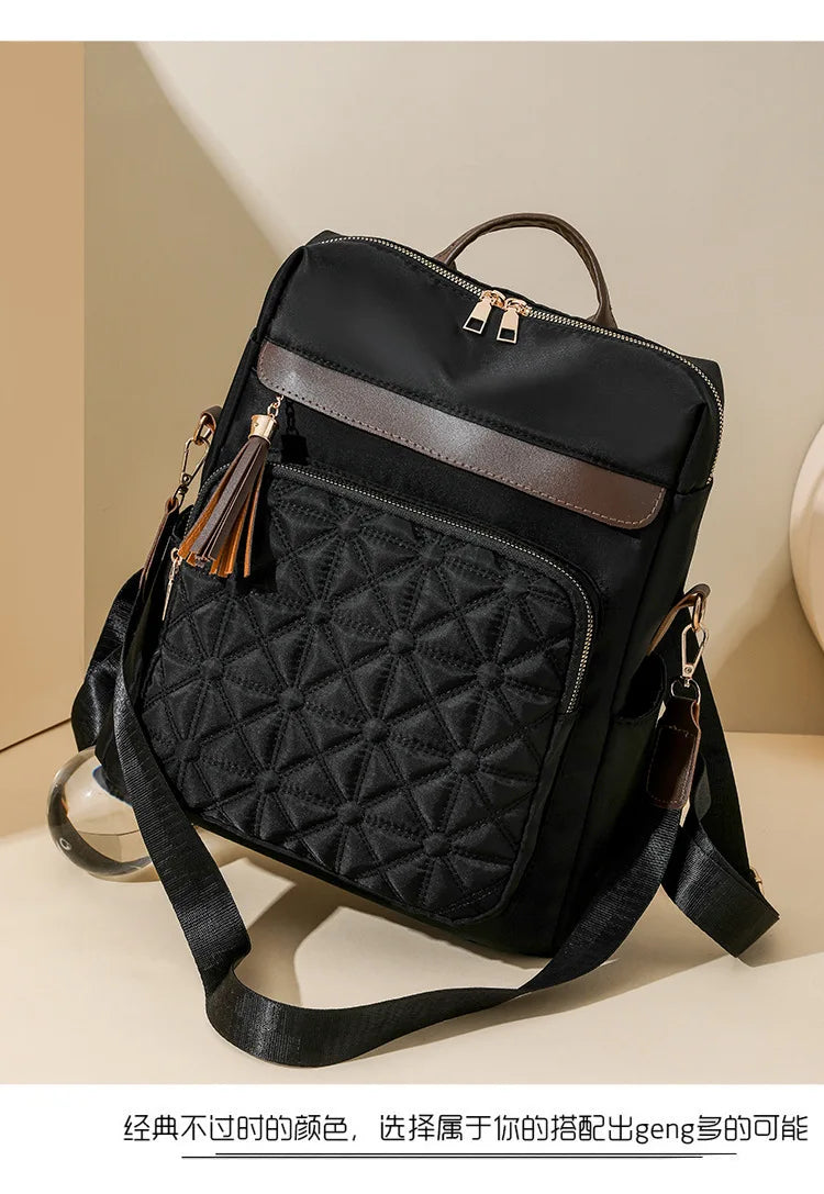 Quilted Embroidery Backpack For Women 2024 New Korean Style Versatile Large Capacity Water-Resistant Leather Shoulder Bags