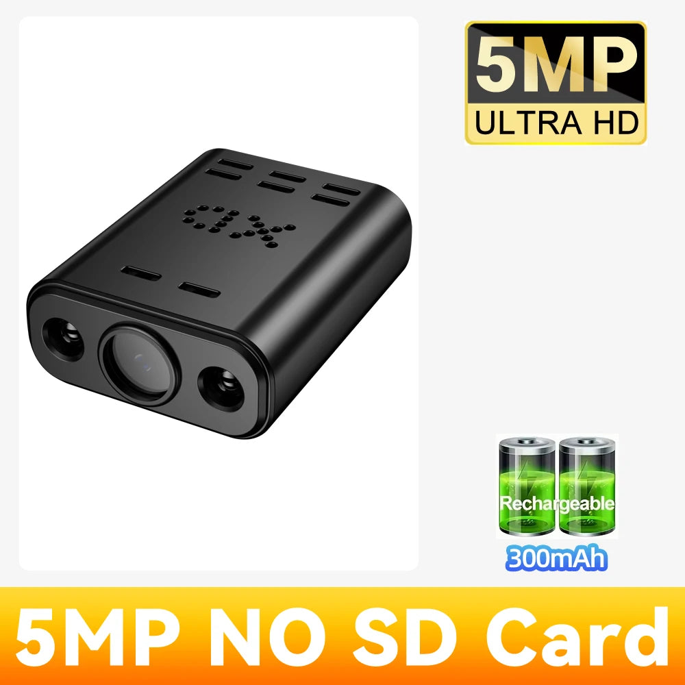 PEGATAH 5MP HD Mini WIFI Body Camera Built-in Battery Human Tracking IP Remote Monitoring IR Night Vision Protable Camcorders