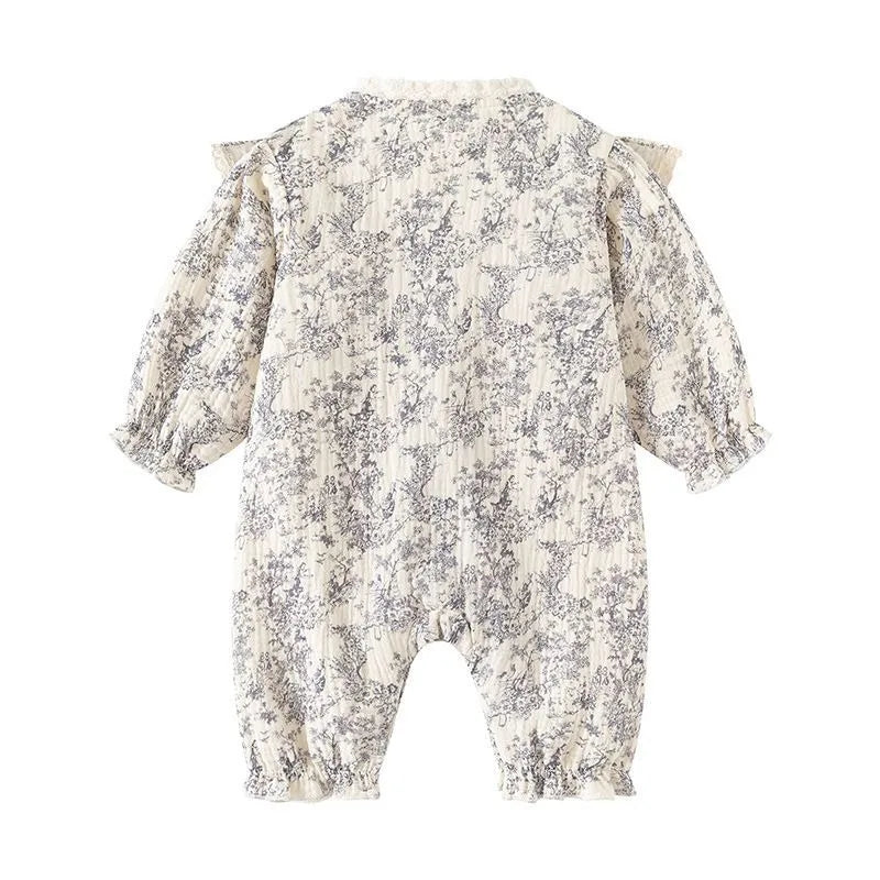 Bellbell Infant Baby Girl Rompers Early Autumn Floral Printed Toddler Kid Girl Jumpsuits 6-24M Newborn Girls Bodysuits with Hats