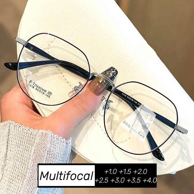 Progressive Multifocal Glasses Anti Blue Light Reading Glasses Fashion Women Men Metal Near and Far Presbyopic Eyewear Diopter
