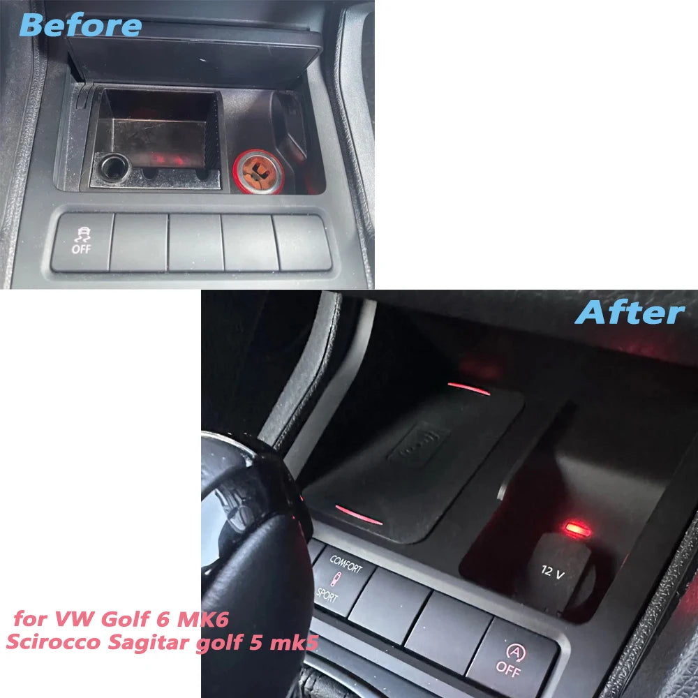 Car wireless Charger For volkswagen Golf 6 MK6 Golf 5 MK5 Scirocco Sagitar 2008-2013 Charging Panel Pad Phone Holder Accessories