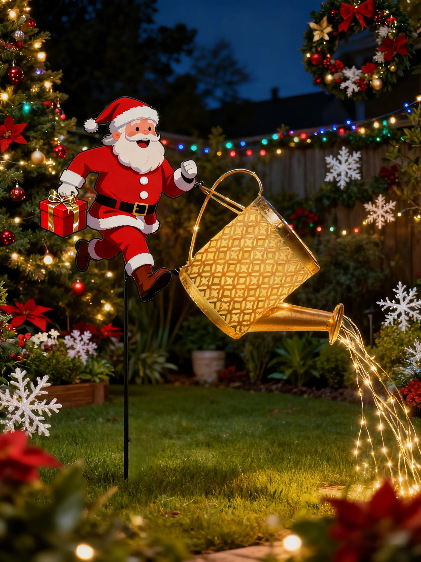 New Metal Santa Watering Can Solar Garden Light - Festive Atmosphere Outdoor Decorative Lamp with Light Projection for Christmas