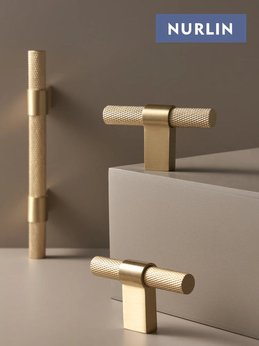 Nurlin Solid Brass Knurling Patterned Cabinet T-bar Extended Length 40 Inches Kitchen Appliances Dishwashers Refrigerators Pull