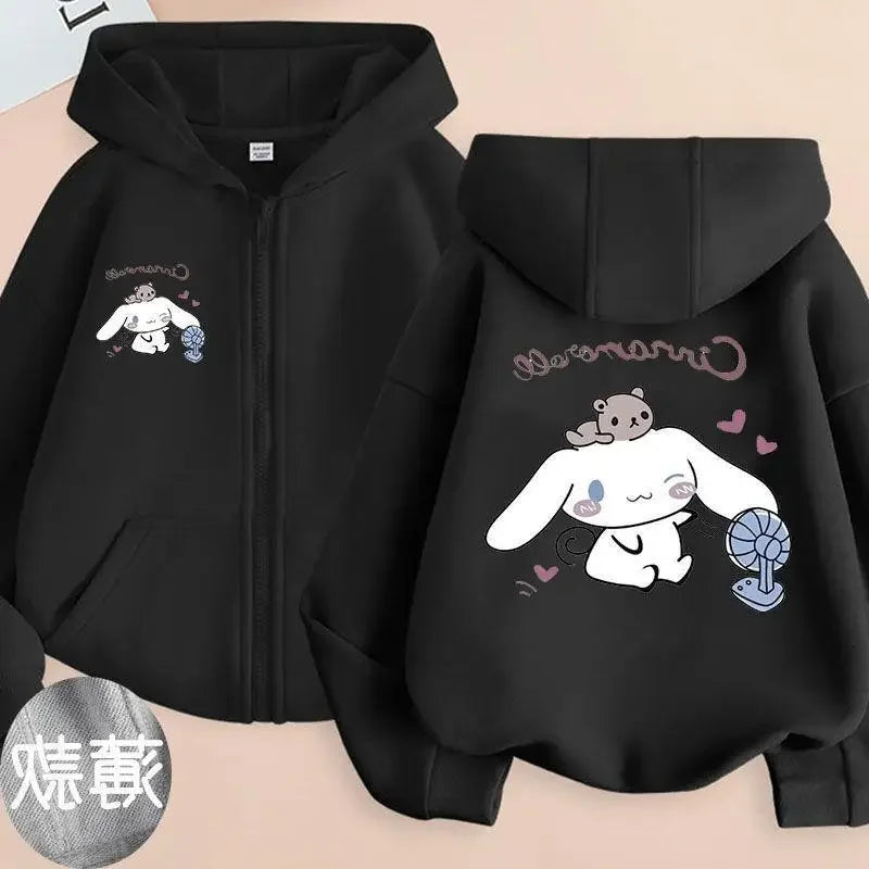 Children Clothing Girls Sanrio Cinnamoroll Cardigan Zip Jacket Cardigan  Cartoon Parenting Clothing  Kids Zipper Hooded Sweater