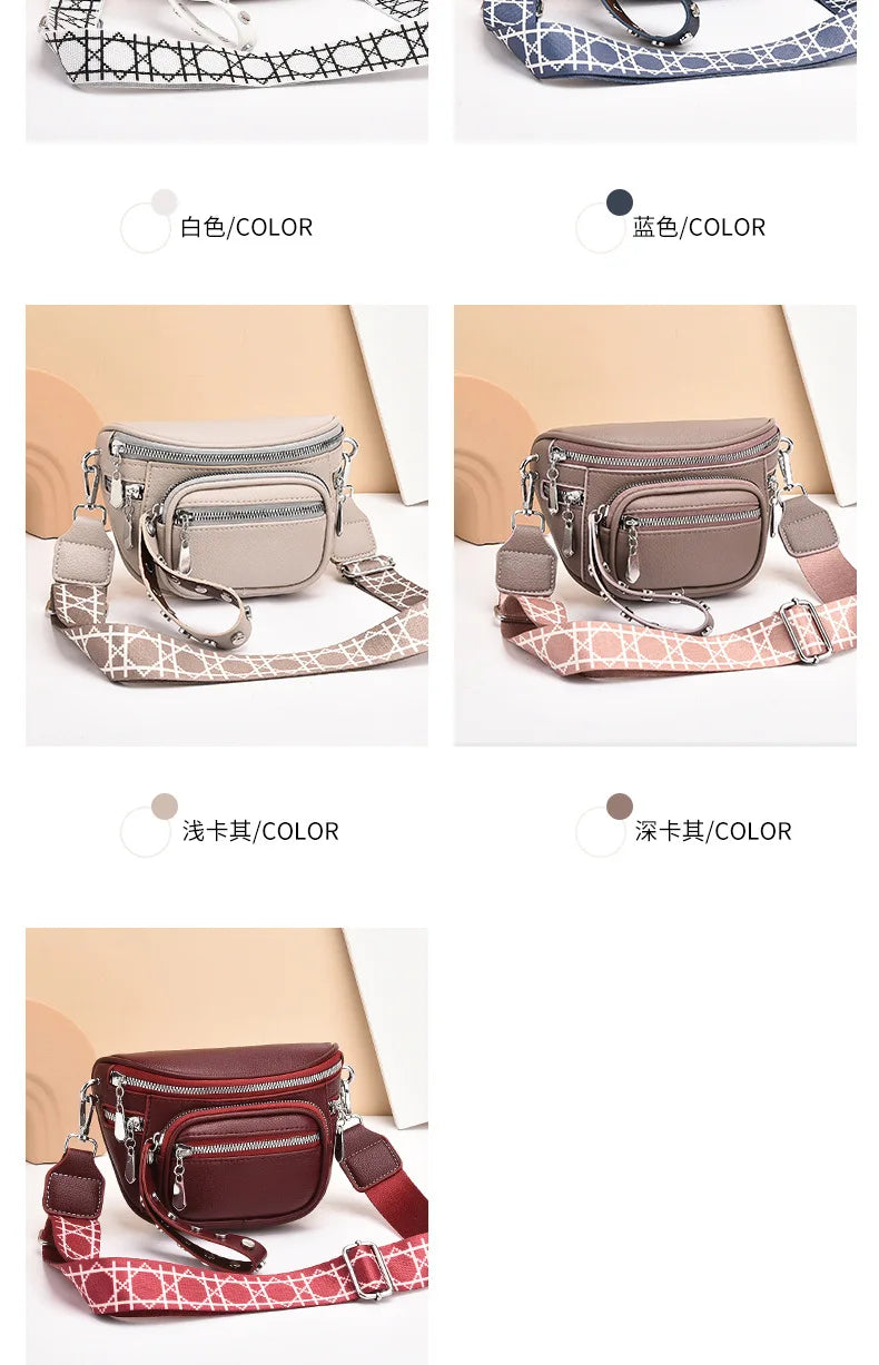 Luxury Multi-pocket 100% cowhide Crossbody Bags For Women Black Shoulder Messenger Handbags Small Chest Bag Travel Saddle bag