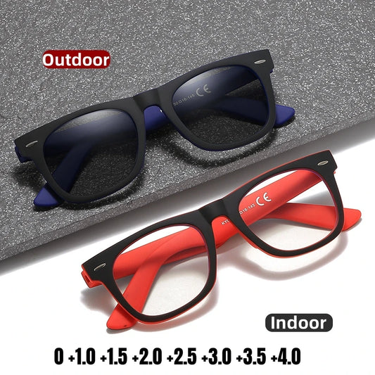 Intelligent Photochromic Reading Glasses Retro Trendy Presbyopia Sunglasses 2 in 1 Men Farsighted Eyewear Diopter Prescription
