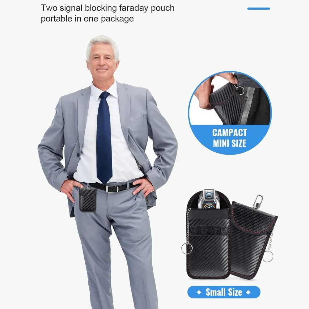 RFID Signal Blocking Holder Black Carbon Fiber Key Fob Cage Anti-Theft Security Protection Key Storage Bag Car Keys Pouch