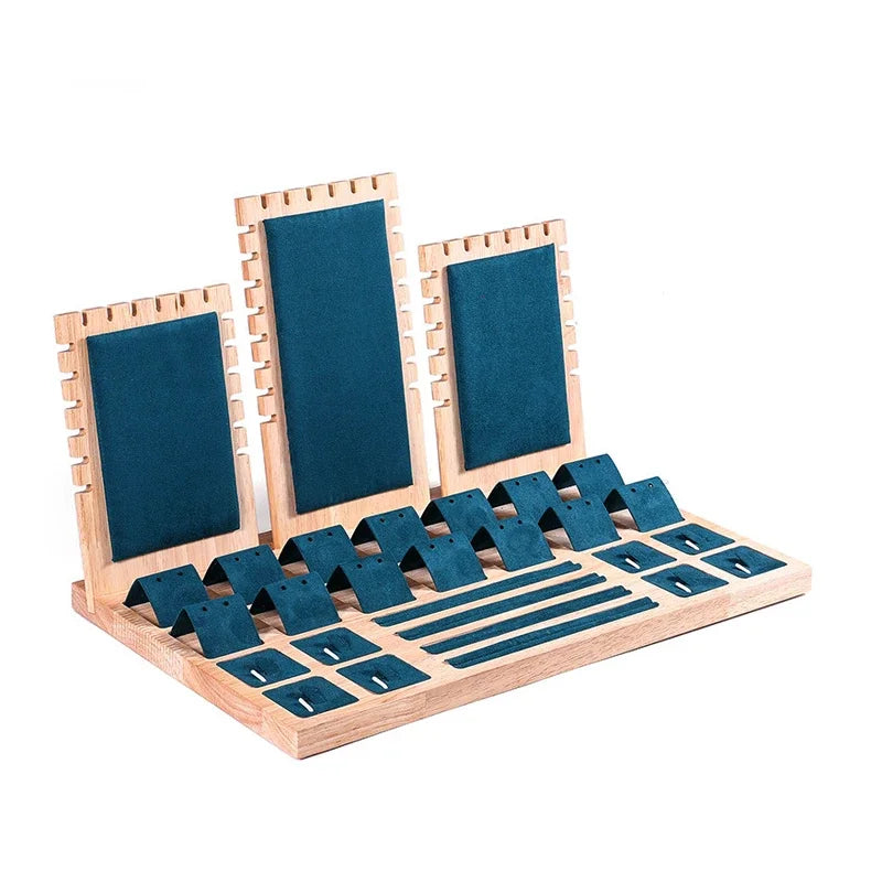 Wood Set Jewelry Counter Display Stand Necklace Pendant Holder Earring Ring Display Tray Props High-Capacity 39*25Cm
