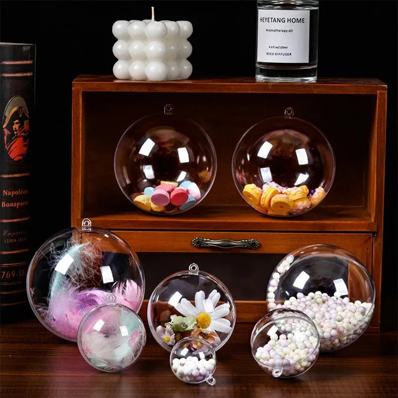 10Pcs Fillable Transparent Hanging Balls Plastic Christmas Ornaments Hollow Decorative Hanging Balls Xmas Tree Pendant Supply