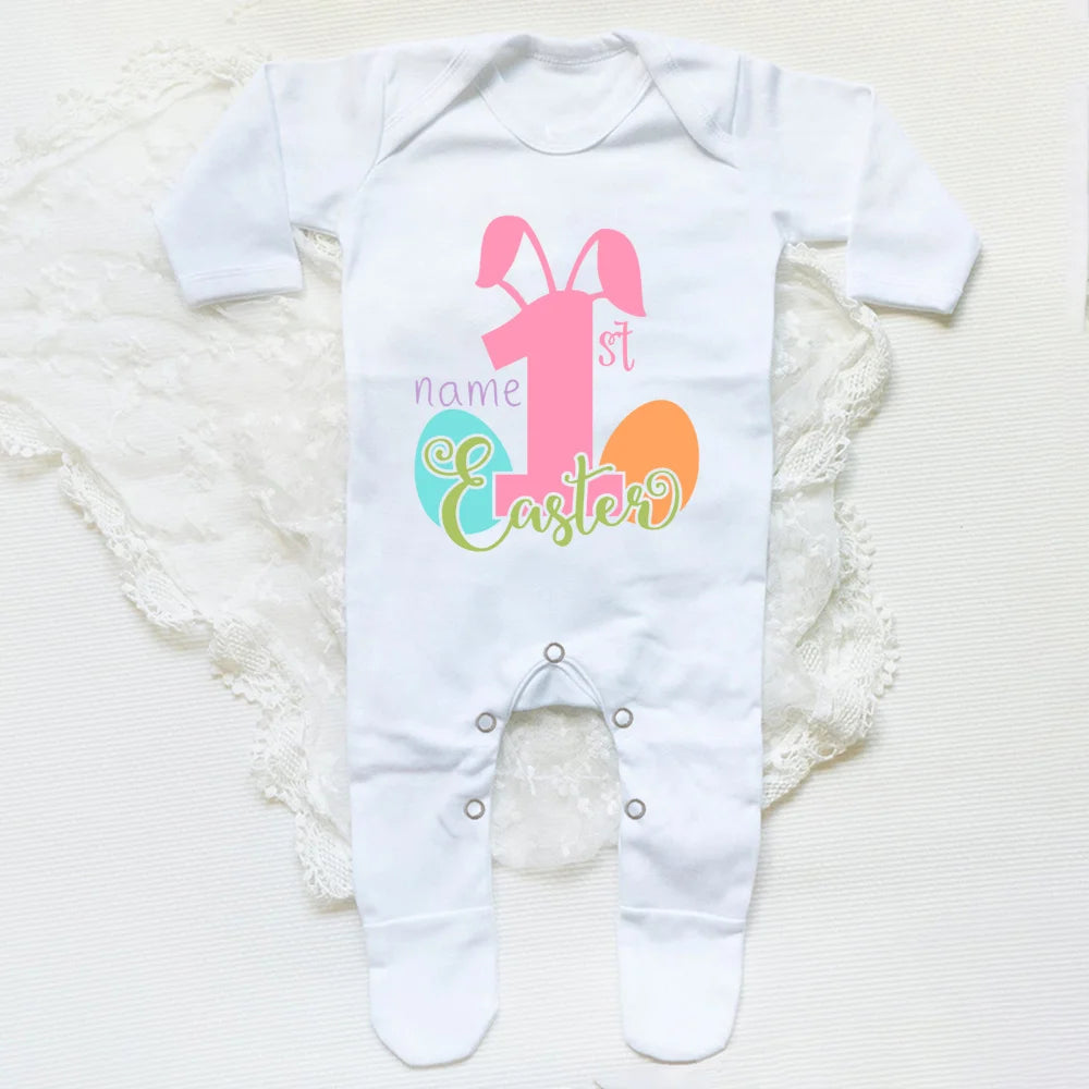 Personalised First Easter Sleepsuit 1st Easter Babygrow New Baby Gift Newborn Boys Girls Easter Rabbit Romper Clothing