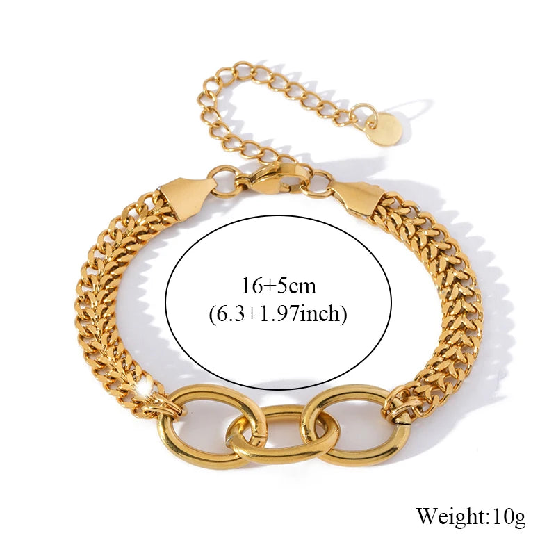 EILIECK 316L Stainless Steel Metal Texture Oval Chain Bracelet Bangle For Women 18K PVD Plated Wrist Chain Waterproof Jewelry