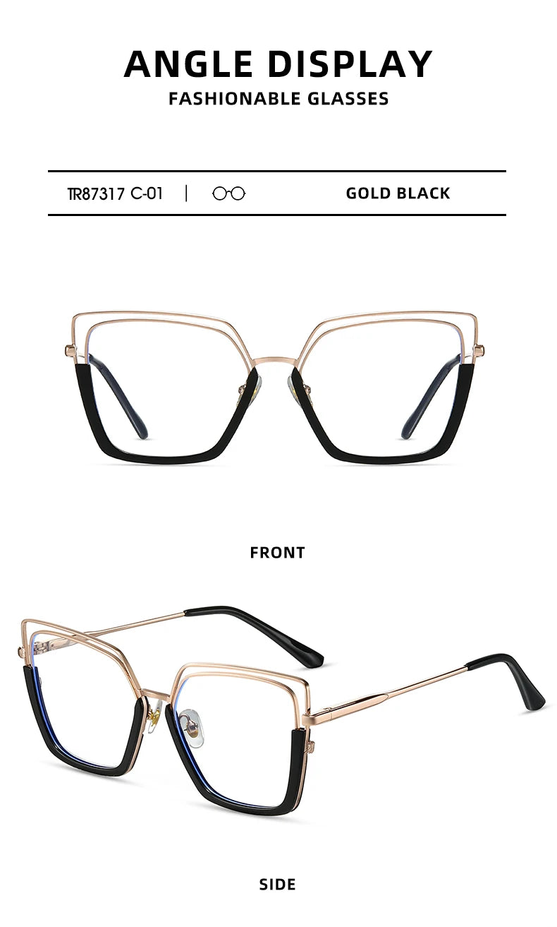 VICKY Fashion Geometric Square Large Frame Personalized Design Women's Anti-Blue Light Reading Glasses Customizable Prescription