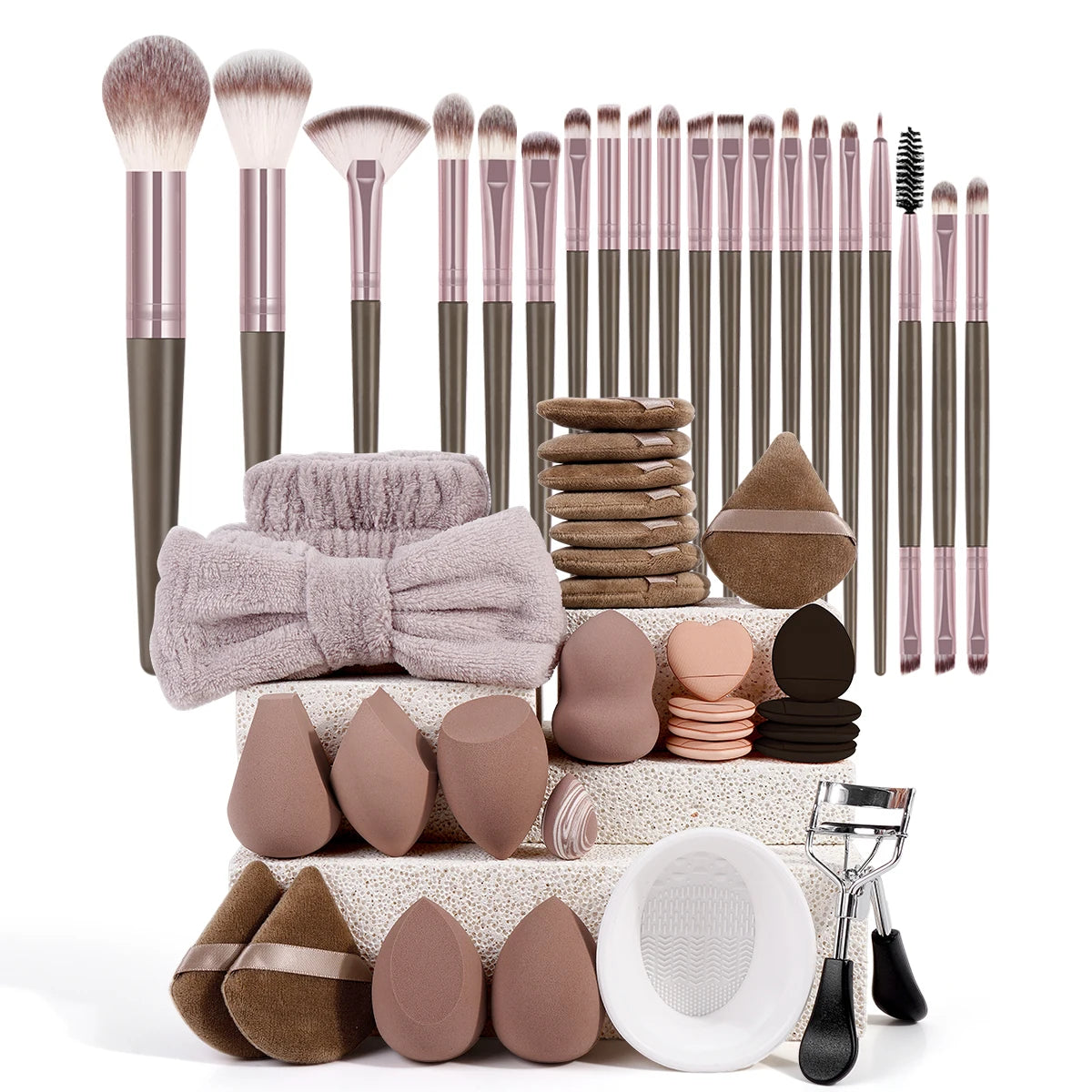 MAANGE 50pcs Makeup Kit 20pcs Professional Makeup Brush Set 25pcs Air Cushion Puffs Eyelashes Curled 4pcs Wash Accessories Gift