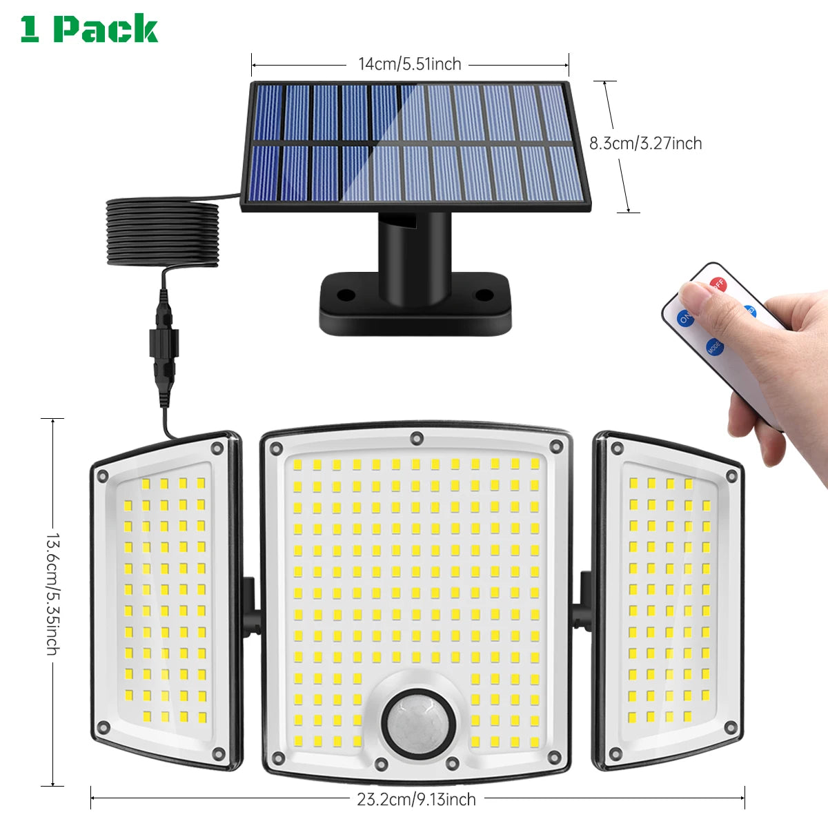 Solar Garden Light Outdoor 278 LED IP65 Waterproof 3 Modes Remote Adjustable Angle Solar Wall Lamp for Yard Porch Barn Driveway