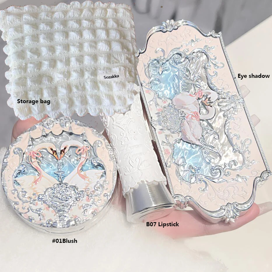 Makeup Flower Knows Set Swan Ballet Series Six Color Eyeshadow Palette Embossed Blusher Shine Lipstick Kit With Bag All In