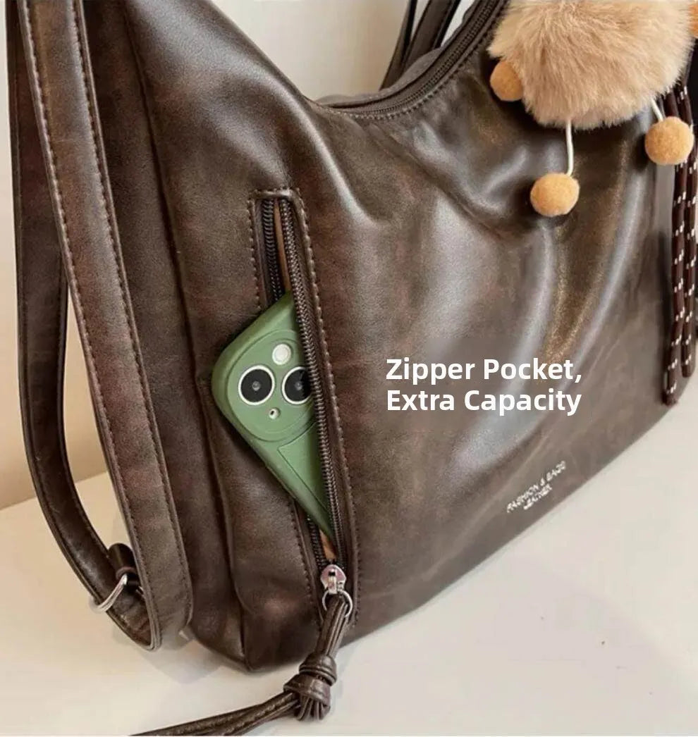 Retro Large Capacity Crossbody Shoulder Tote Bag for Women Commuter Bag 2025 New Luxury Minimalist High-End Feel PU Leather