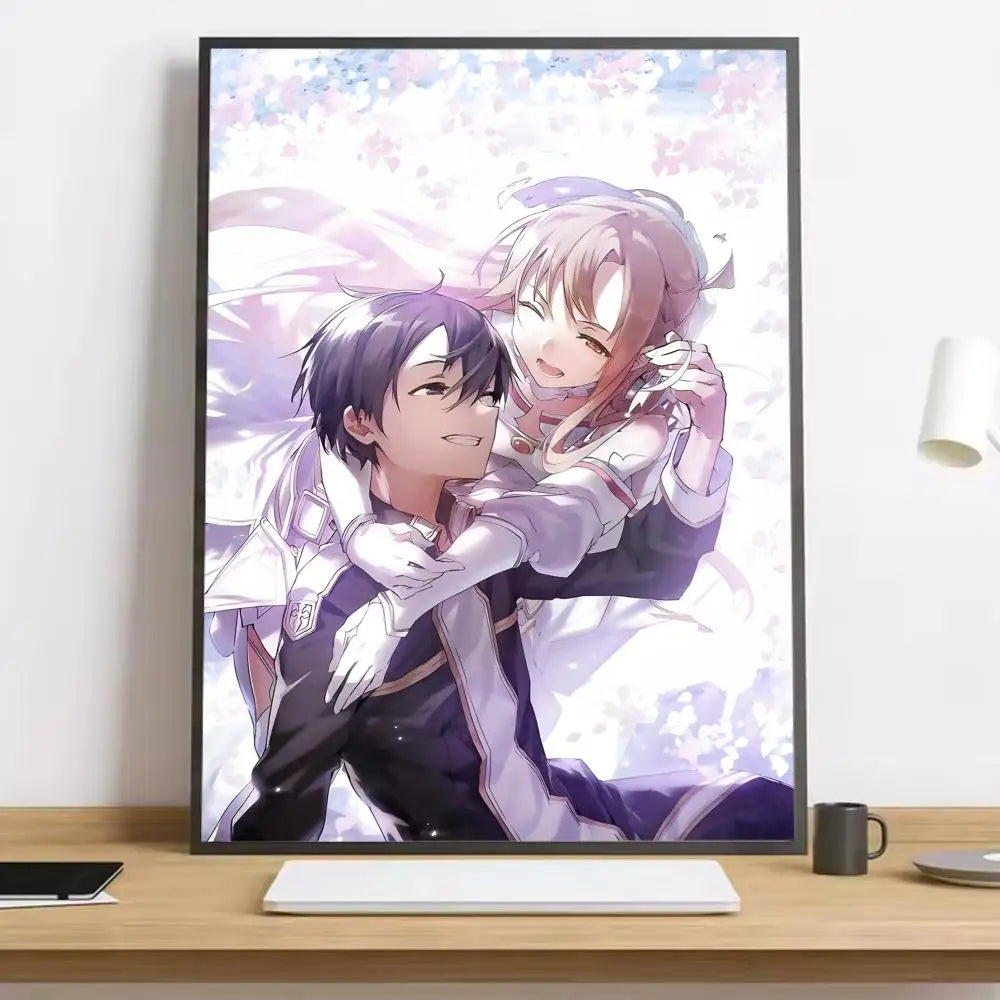 Anime Sword Art Online Kirito Asuna Painting Calligraphy HD Canvas Poster living room bedroom bar aesthetic decoration