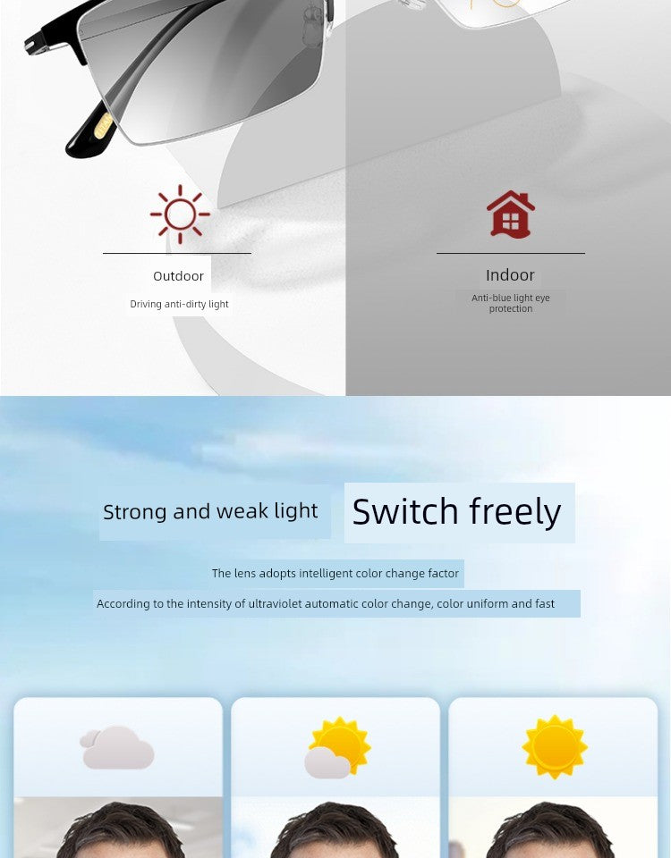 Yupingtang Super Light Presbyopic Glasses Men's Brand Anti-Blue Light Dual-Use Zoom Color-Changing Old Presbyopic Glasses Men