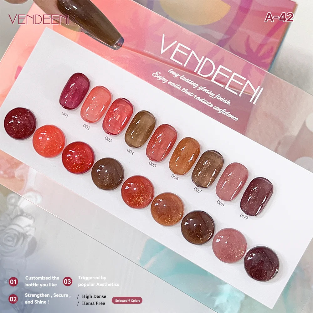 Vendeeni TPO HEMA Free 2025 Hot Sale High Quality 9-Color Nail Gel Polish Set Non-Toxic UV Gel Nail Art Kit for Nail Salon