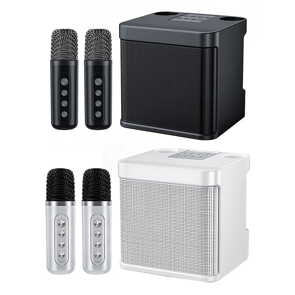 Karaoke Machine with 2 Wireless Microphones Wireless Portable BT Speaker Support BT/USB/TF Card/Aux 1500mAh for Karaoke Party