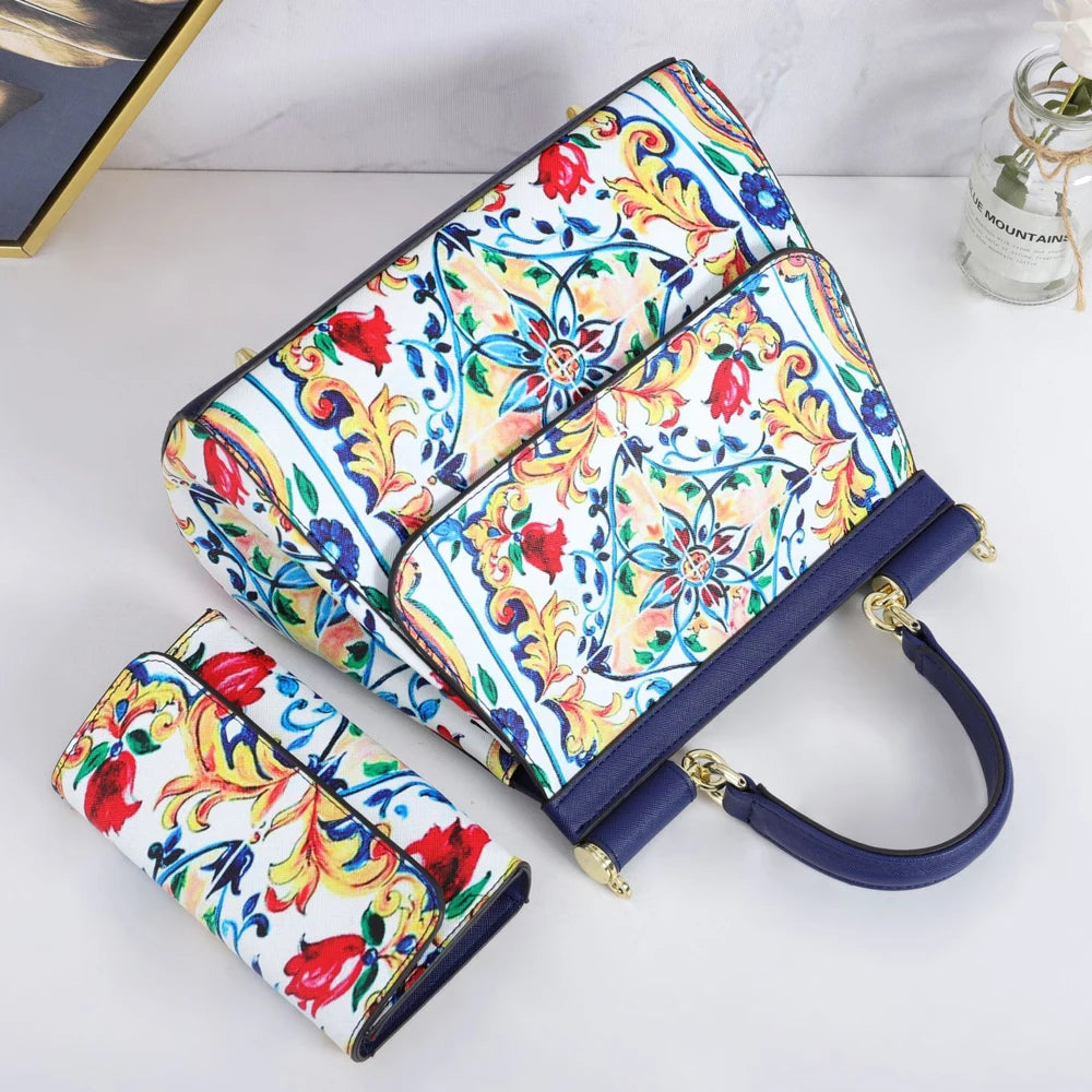 Luxury Women Bags Leather Vintage Painting Art Purse Handbags Girl Shoulder Bag Fashion Cross Body Messenger Bag Female Totes