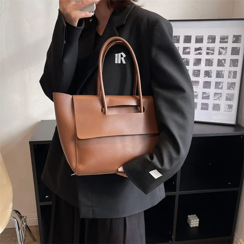 Large Capacity Women's Tote Bag Luxury PU Leather Shoulder Bag French Vintage Top-handle Handbag Casual Commute Shopper Bags
