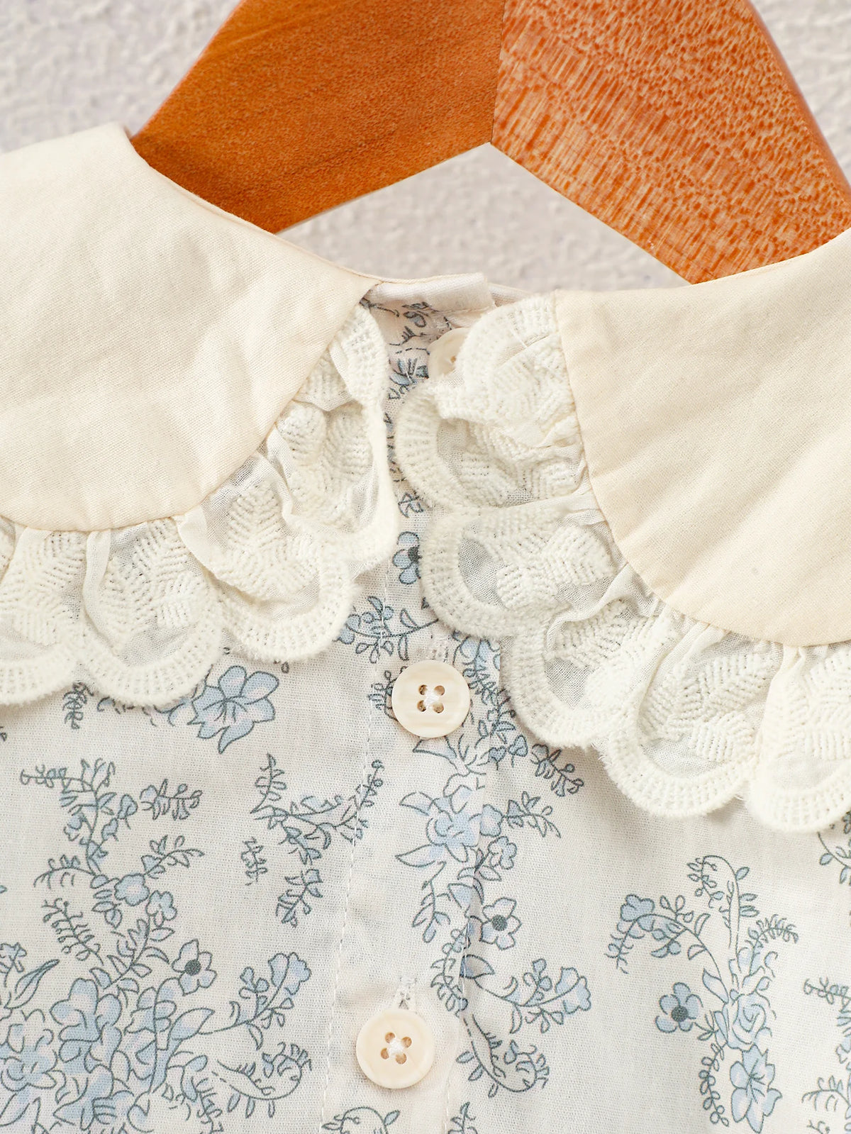 Baby Blue Floral Long-Sleeve Romper, Spring and Autumn Lace Collar Baby Jumpsuit, Fresh Forest Style Newborn Onesie