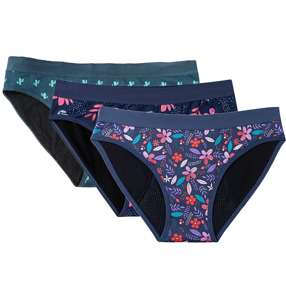 3PCS/Lot Girls Cotton Menstrual Panties For Teenager Printing Fabric Underwear 4-Layers Medium Flow Absorption Panties for Girls