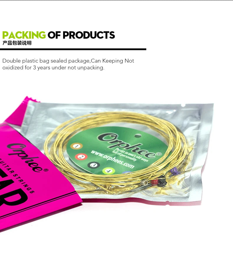 Orphee Acoustic Guitar Strings Set Medium Carbon Steel Hexagonal Core Rust Prevention Treatment Folk Guitar Parts & Accessories