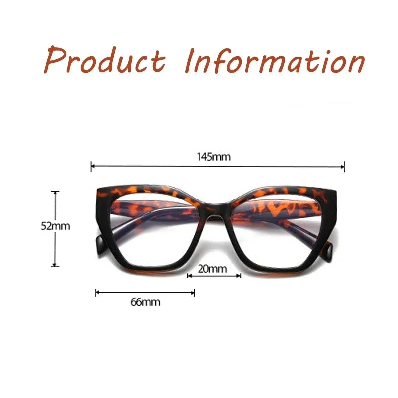 Women's Fashion Glasses Anti-Blue Light Trendy Luxury Large Frame Cat Eye Presbyopia Glasses Full Frame Premium Color Blocked