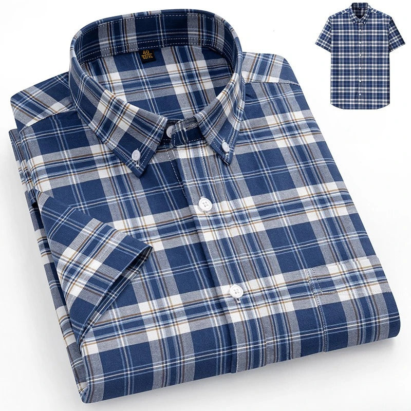 Plus size14XL 100%cotton oxford summer short sleeve shirts for man slim fit casual plian shirt striped elegant designer clothes