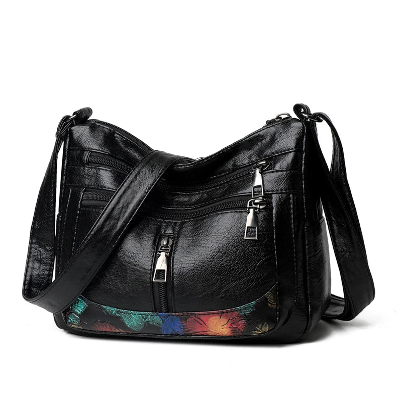 Luxury Soft Leather Women Messenger Shoulder Handbags and Purses Flowers Multi-pocket Crossbody Mommy Bag Ladies Sac 2022 New