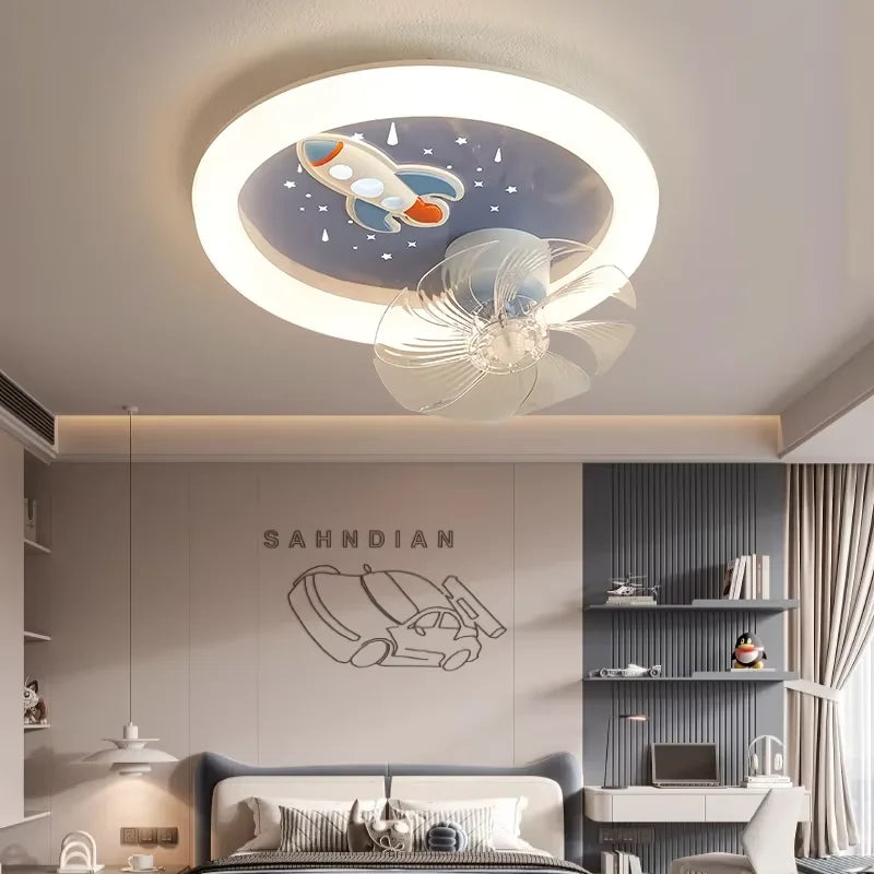 Modern Kids Room Ceiling Fan Light Cartoon Moon Astronaut Ceiling Lamp Boy Girl Bedroom Nursery Study Chandelier Ceiling Lights