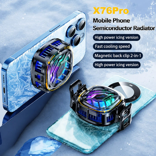 New X76A Magnetic Display Phones Cooler Back-Clip 2 in 1 Game Cooler Semiconductor Fast Phone Cooling Fan for IOS Android Phone