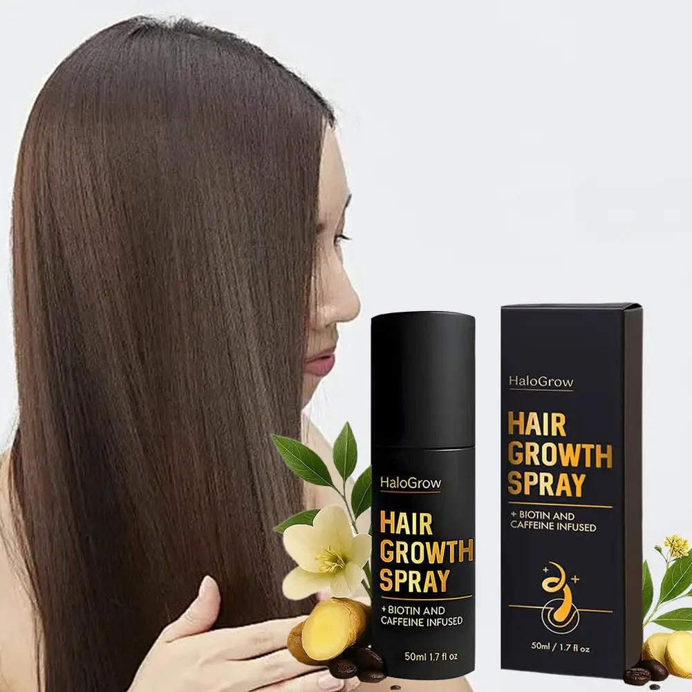 HaloGrow Hair Growth Spray Biotin Caffeine Castor Oil Infused Reduce Hair Loss Ginger Strengthen Root Advanced Hair Growth Spray