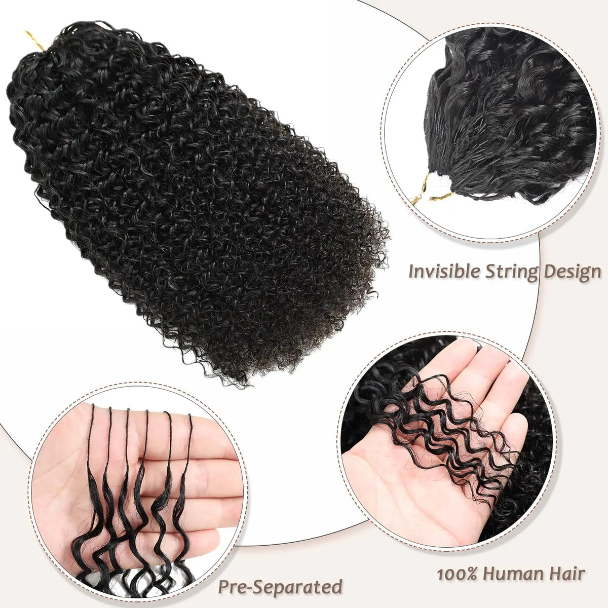 Afro Kinky Curly Crochet Human Hair 12A Miracle Knots Small Spirals Curly Crochet Hair Pre Separated Feather Crochet Human Hair