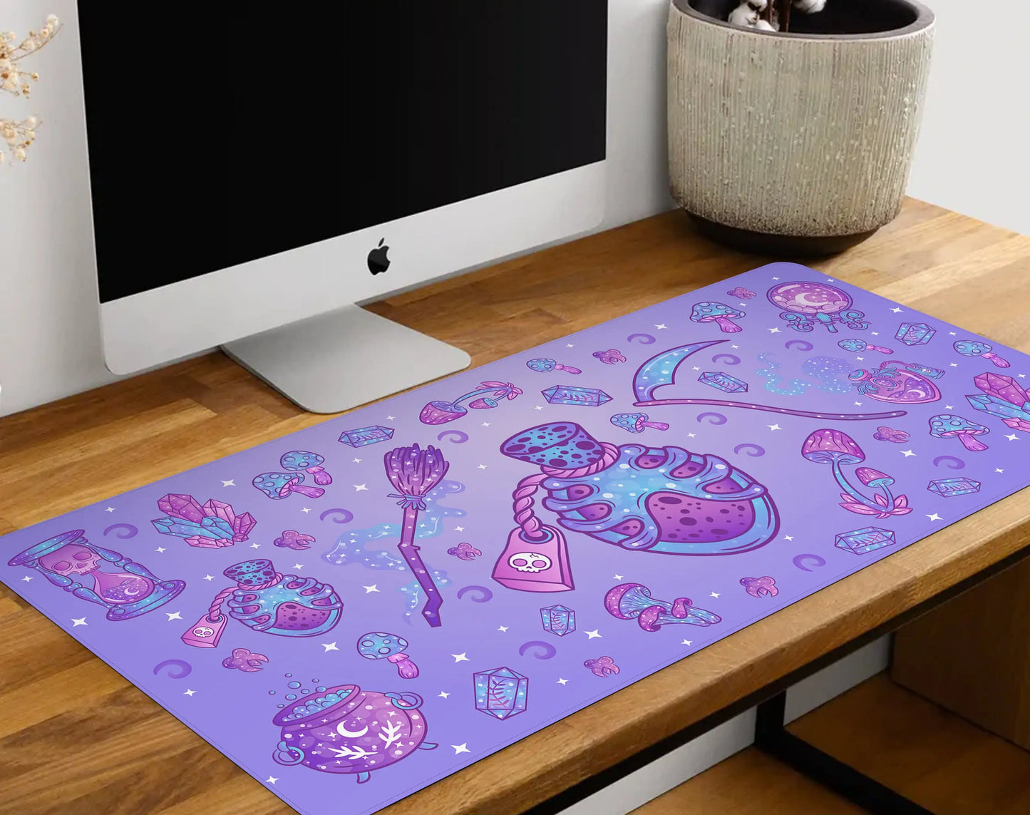 Cute Kawaii Goth Mouse pad XL Pastel Witch Desk Mat Large Gaming Deskmat Purple Magic Mushroom Forager/Hunter Witchy Mousepad