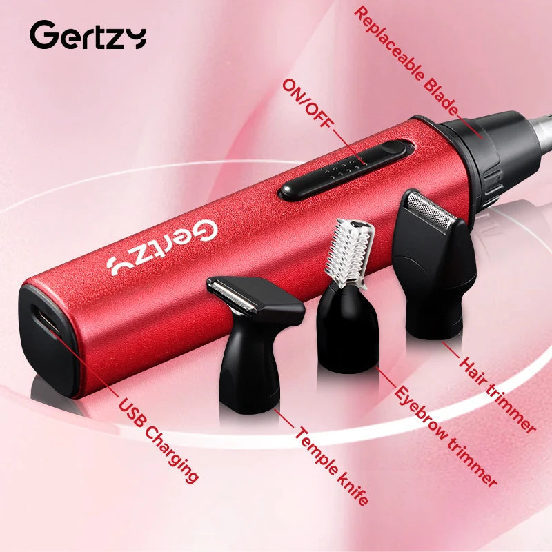 1 rechargeable ear and nose hair clipper kit - USB charging, 4 interchangeable heads, men's and women's portable design