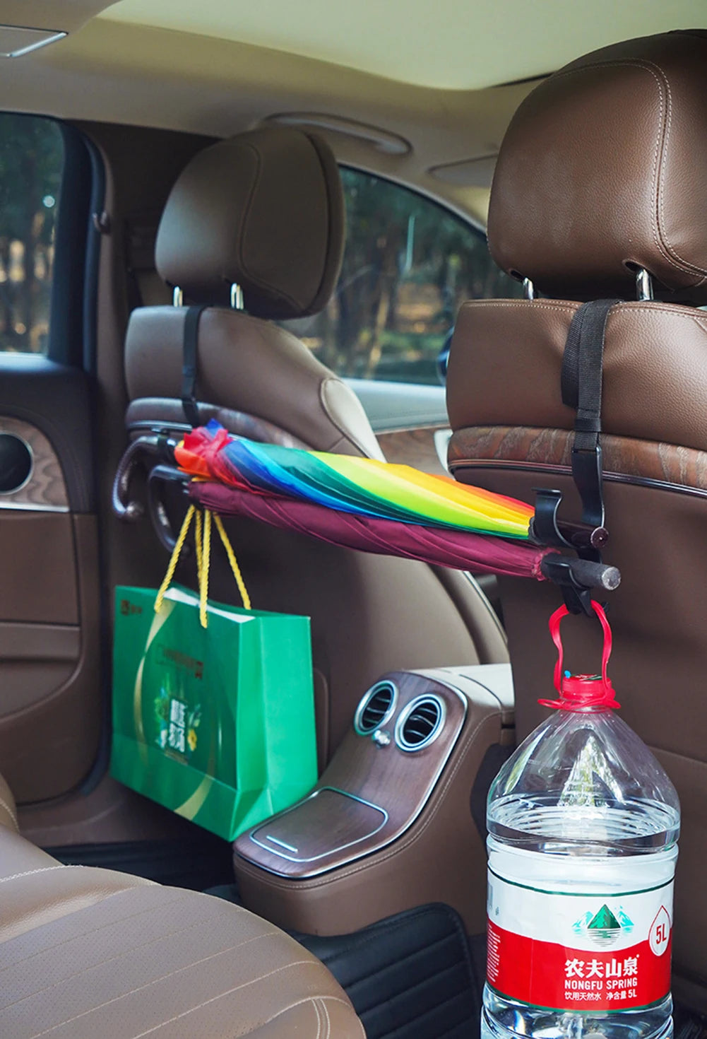 2pcs Multi-Function Car Back Seat Hook Rear Seat Headrest Hanging Hook Umbrella Holder Seat Back Storage Interior Organizer