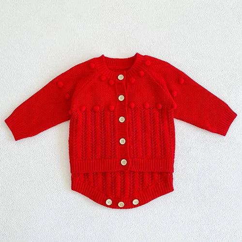 Autumn Winter Newborn Baby Girls Knitting Clothing Set Floral Embroidery Cardigan+Jumpsuit Infant Baby Knitted Clothes Suit