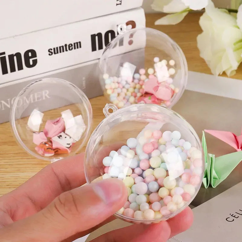 10Pcs Fillable Transparent Hanging Balls Plastic Christmas Ornaments Hollow Decorative Hanging Balls Xmas Tree Pendant Supply