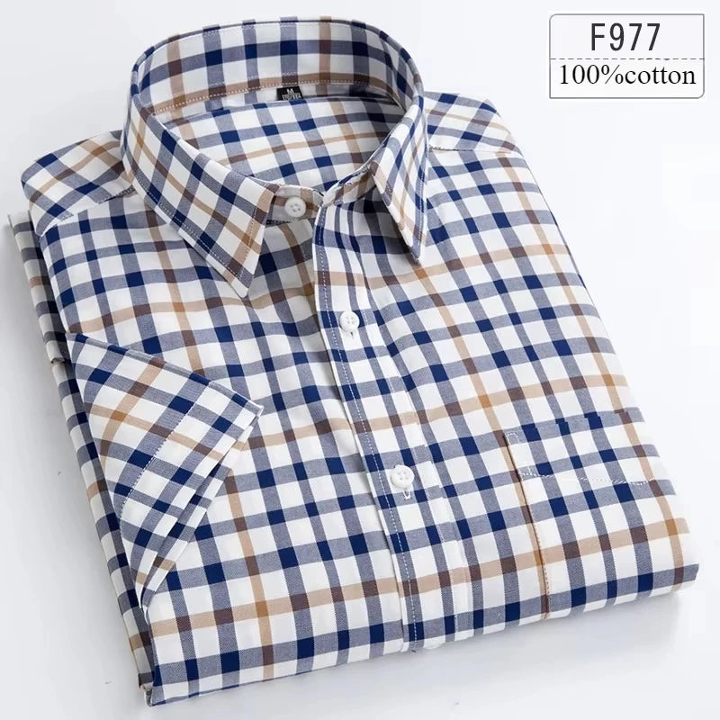 New in shirt hight qulity100%cotton summer short sleeve shirts for men slim fit shirt thin plaid houndstooth soft office clothes