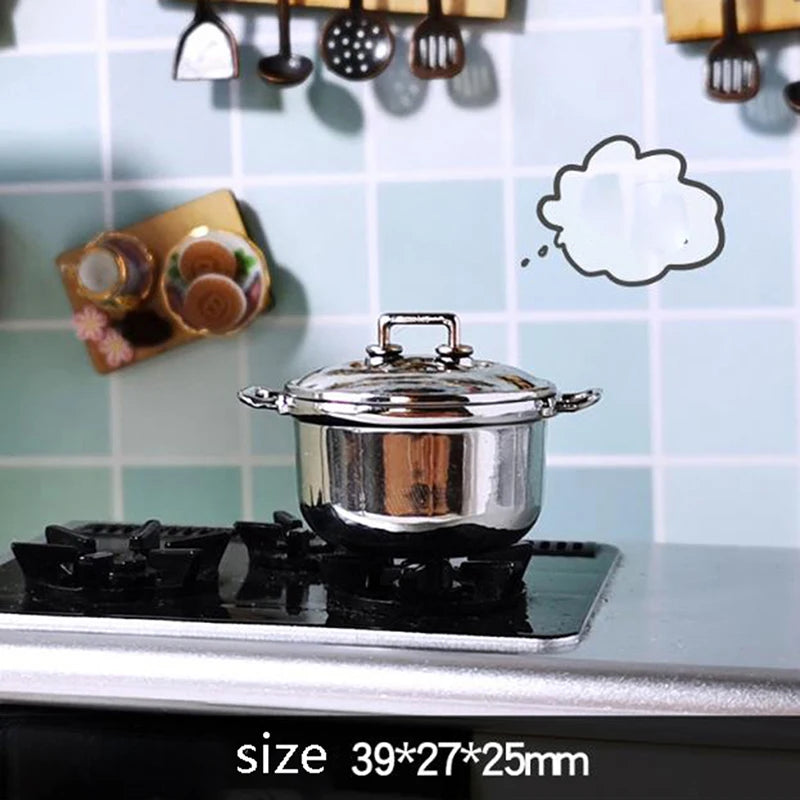 1Pcs 1/12 Dollhouse Miniature Imitated Stainless Steel Casserole Kitchen Cookware