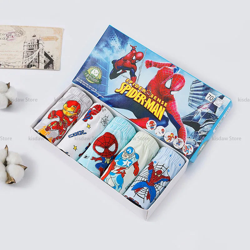 Exquisite Boxed 5-Piece Boys Cotton Underwear Comfortable and Breathable Briefs Boys Spider-Man Print Children Triangle Panties