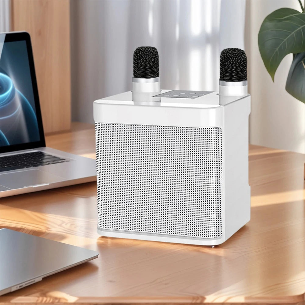 Karaoke Machine with 2 Wireless Microphones Wireless Portable BT Speaker Support BT/USB/TF Card/Aux 1500mAh for Karaoke Party