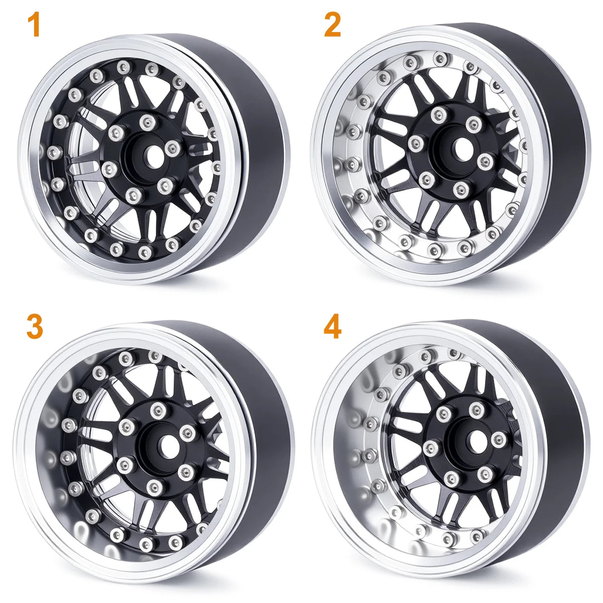 4Pcs 1.9 Aluminum Beadlock Wheel Rims Adjustable Offset 12mm Hex for 1/10 RC Crawler Car TRX4 TRX6 SCX10 90046 GEN7 8 D90 Parts