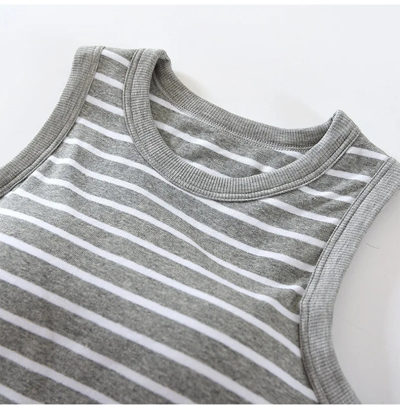 One Piece Pajamas Tops For Women New Fashion Striped Sleeveless Summer Sleepwear Shirt Slim Cotton Chest Pad Sleep T-Shirts