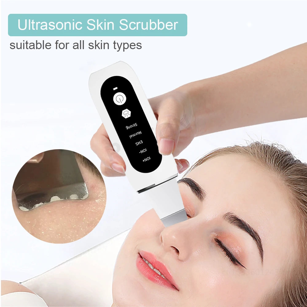 Ultrasonic Skin Scrubber Facial Peeling Machine Face Scrubber Acne Pore Deep Cleaning Facial Cleaning Spatula Blackhead Remover