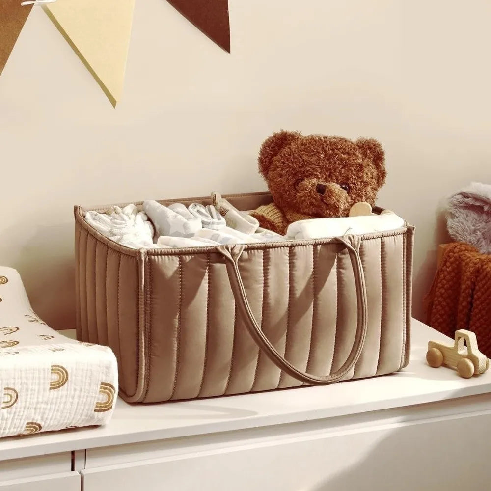 Large Capacity Baby Diaper Organizer Floral Beige Multi-Pocket Foldable Mommy Bag Multifunctional Portable Diaper Storage Bag