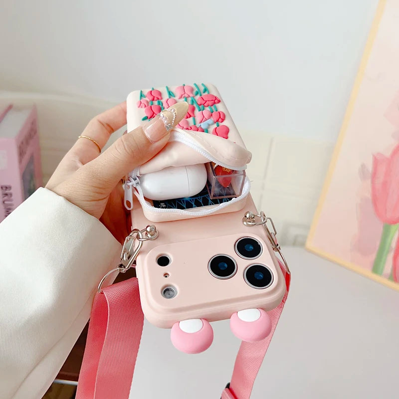 For iPhone 17 16 15 14 13 12 11 XR Xs 6 6s 7 8 SE Pro Max mini Plus e Tulip Star Wallet Case With Accessories